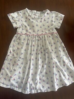 Girls White Sailboat Print Casual Dress